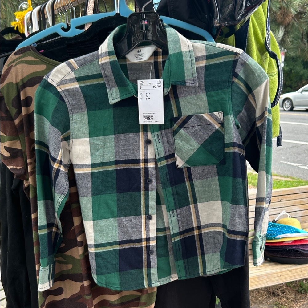 Cat & Jack Green Plaid Button Down Shirt